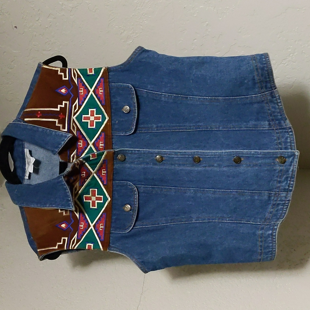 Vintage western embroidered denim vest
